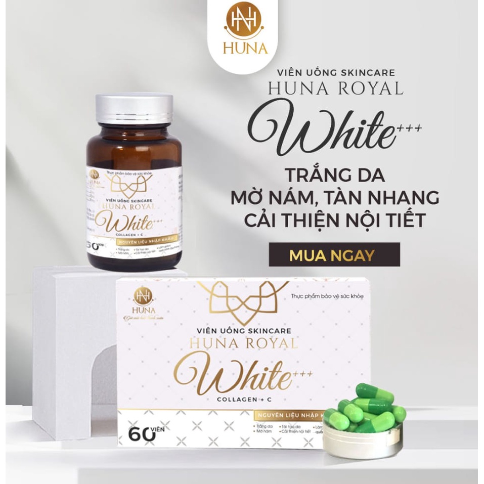 Viên uống Skincare Huna Royal White+ giúp Trắng da, mờ nám