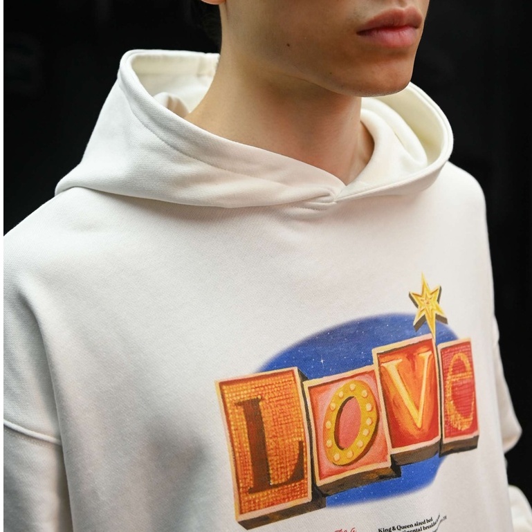 Áo nỉ có mũ dáng rộng unisex 21ST URBAN LS21 Vintage Love Sign Hoodie