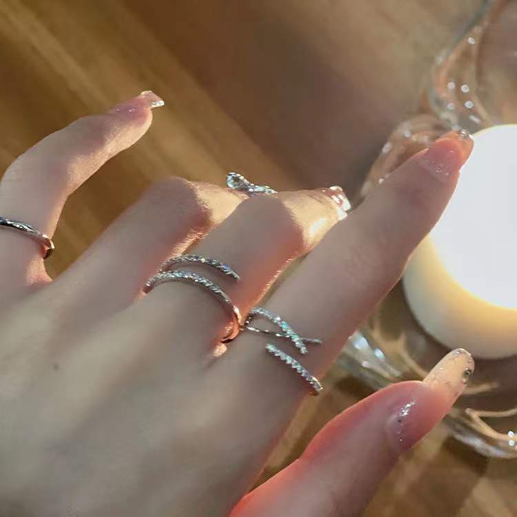Set 3 Nhẫn Đính Đá Zircon Có Thể Điều Chỉnh Thời Trang