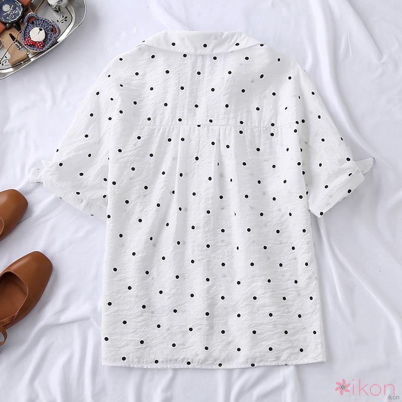 Áo Chiffon Nữ Tay Dài Họa Tiết Chấm Bi