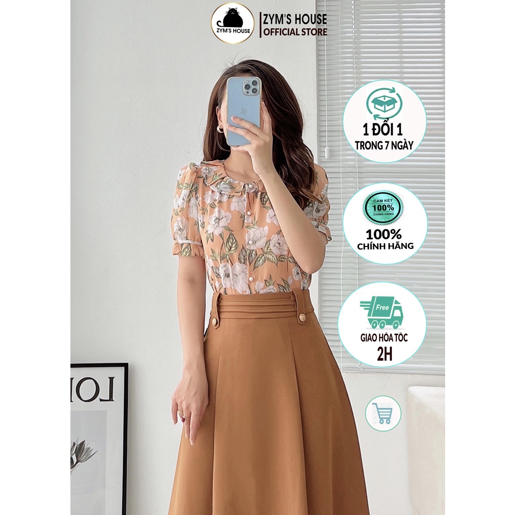 Áo sơ mi nữ ngắn tay cổ tròn họa tiết hoa ZYM'S HOUSE K1184, K1185