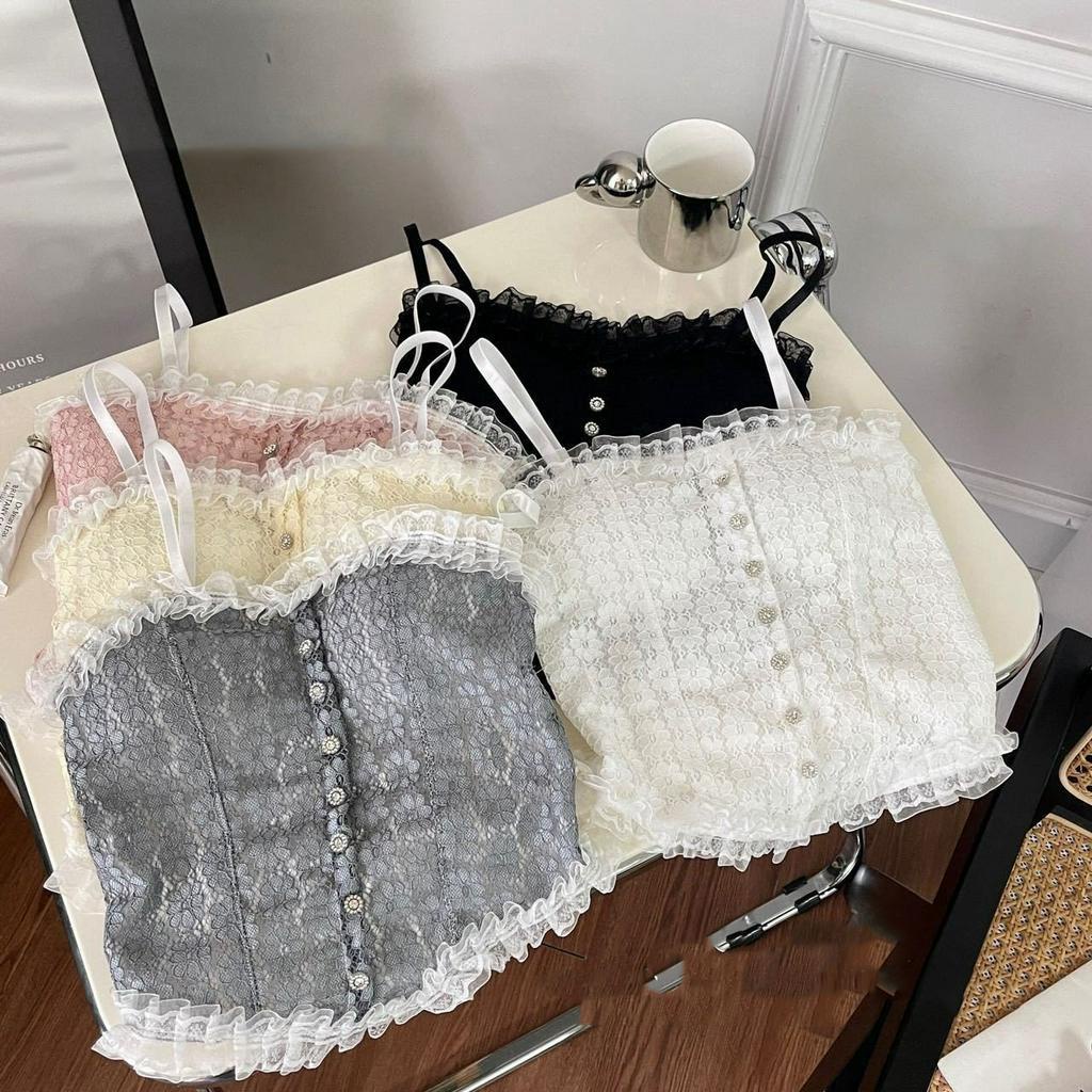 Áo 2 dây ren dáng lửng - Áo bra nữ mút mỏng, đính cúc lưng chun ZANABRA B2166