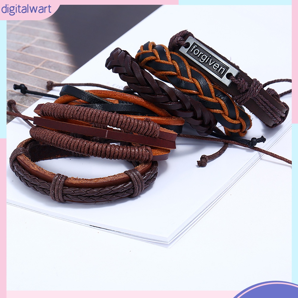 Bộ 6 chiếc vòng đeo tay bằng da giả kiểu dáng thời trang dành cho nam