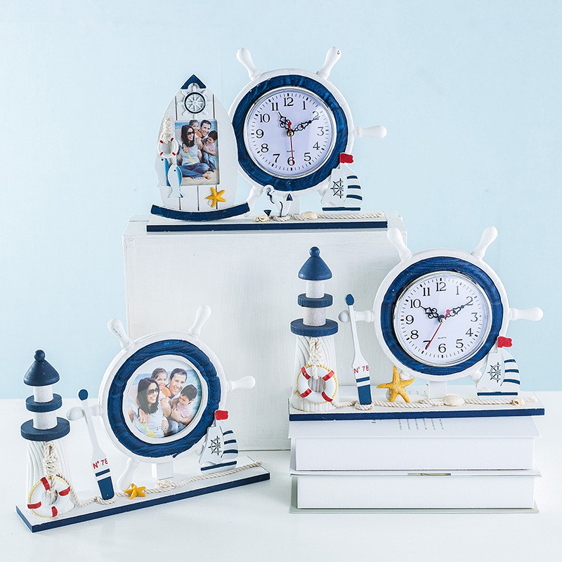 Đồng hồ khung ảnh để bàn size 29cm - Decor đồ trang trí theo phong cách biển Địa Trung Hải