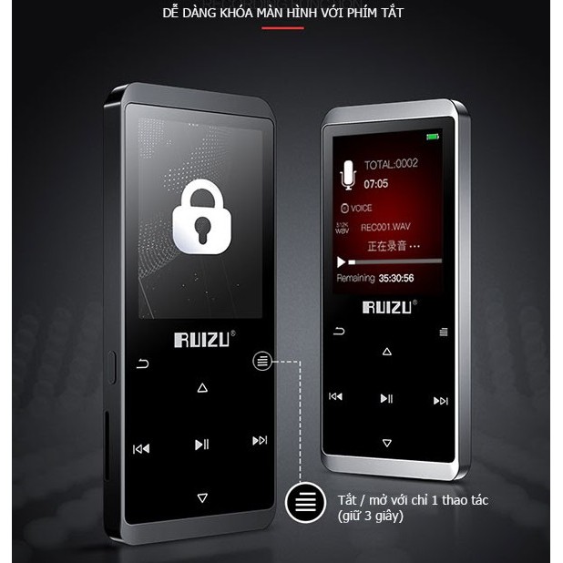 Máy Nghe Nhạc Lossless Bluetooth Ruizu D02 phiên bản hồng nữ tính (Loa Ngoài ,Kèm Tai Nghe, Nhôm nguyên khối)