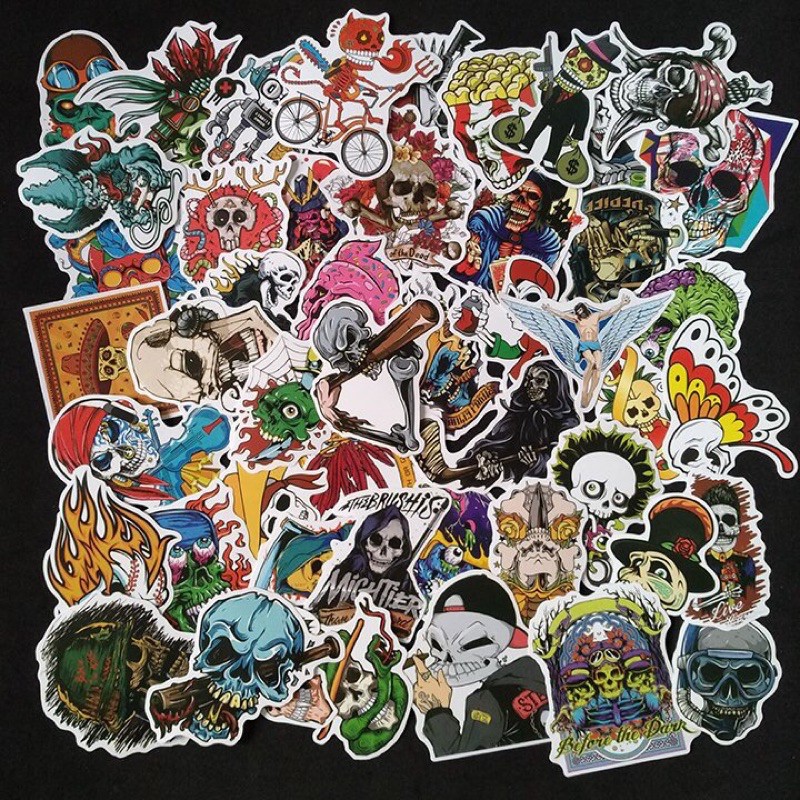 combo 30-60 cái sticker old skull đầu lâu decal bóc dán/ hình dán đầu lâu old skull