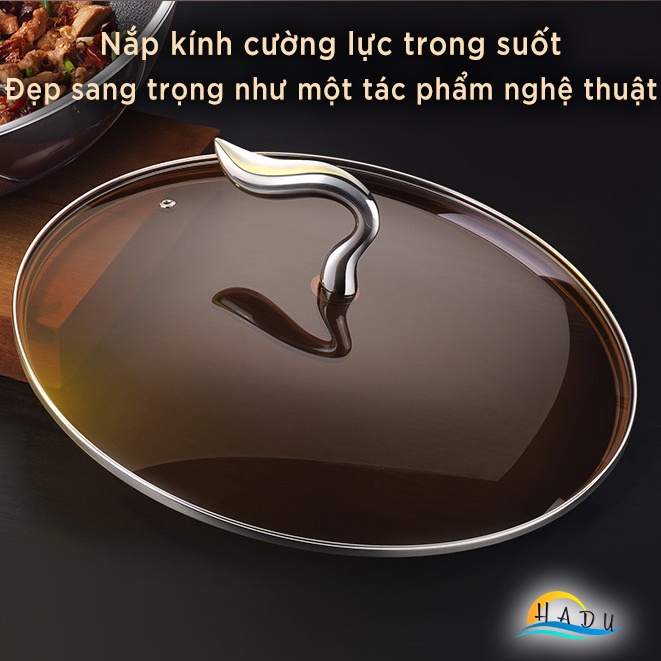 Chảo chống dính cao cấp inox 316 sâu lòng bếp từ có nắp kính cường lực 5 lớp kháng khuẩn truyền nhiệt nhanh đều HADU