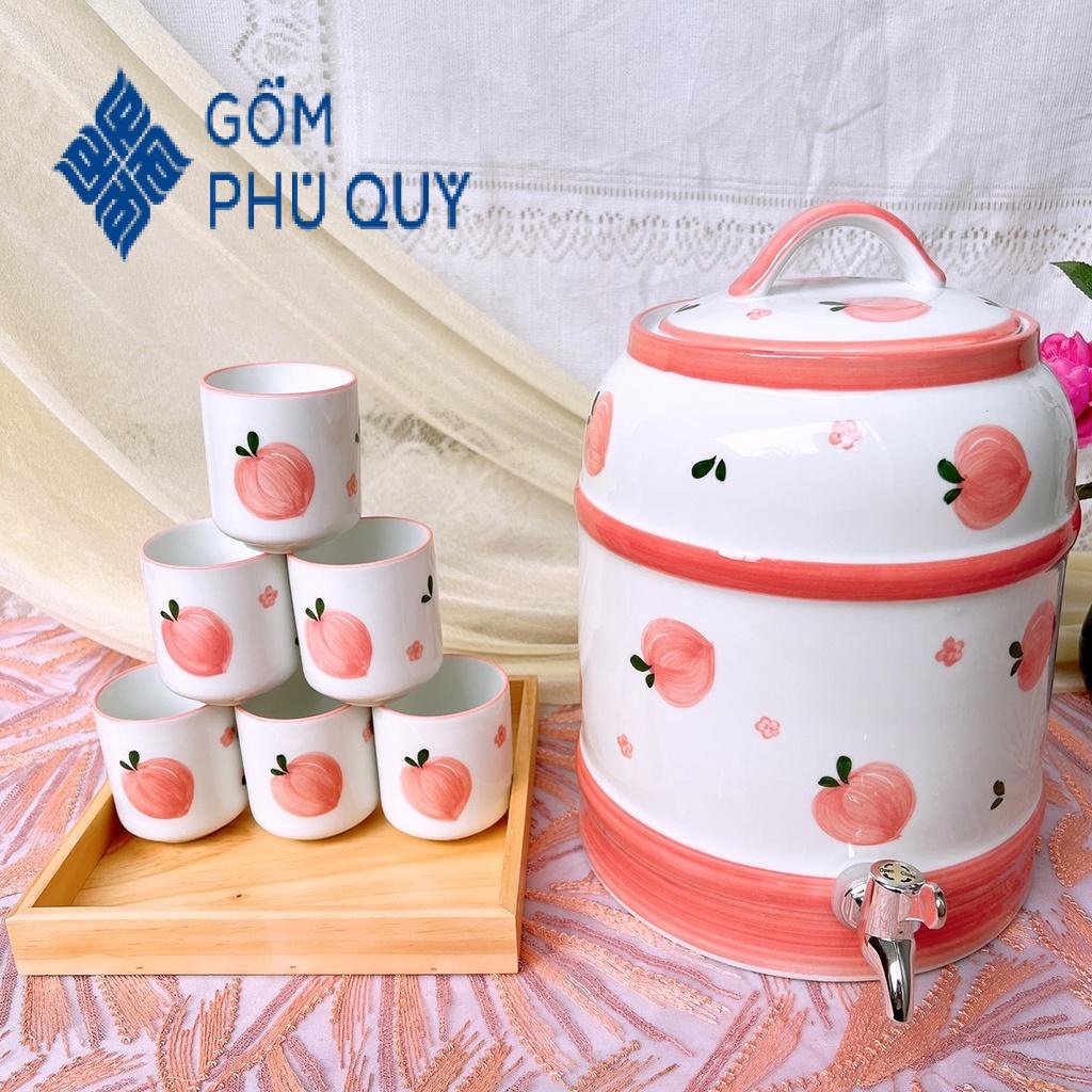 Bình đựng nước lọc,trái cây ⚱ Gốm Sứ Bát Tràng ⚱ bình sứ 4,5L,9L có vòi,bộ Đào GOMPHUQUY HTG05