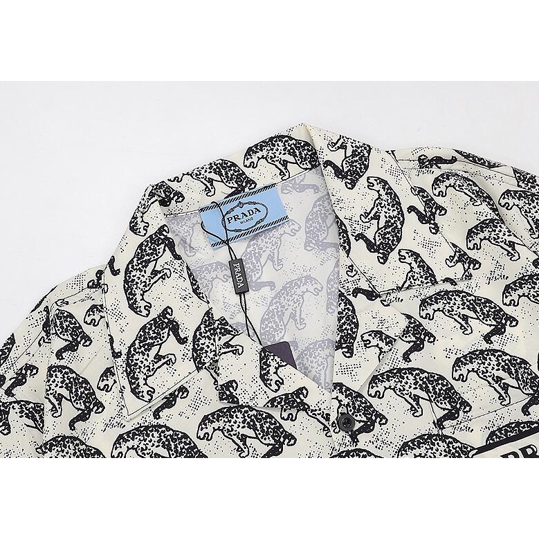 Prado Áo Sơ Mi cotton Ngắn Tay In Họa Tiết Thời Trang Dành Cho Nam Và Nữ