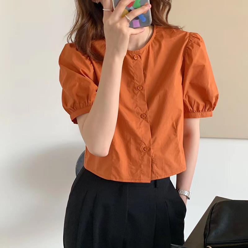Áo Croptop Tay Ngắn Phong Cách retro Pháp Cho Nữ
