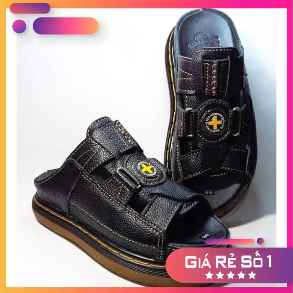 Dép Nam quai ngang Doctor Dr.Martens da bò cao cấp hàng VNSX - Đế Lót Da Bò - Mã D3 Sale 11 -op1 ' ˇ " < 🍀