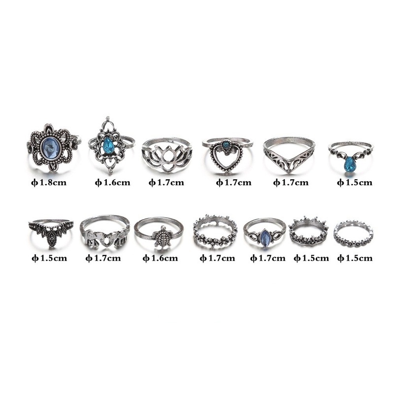 Set 13 Nhẫn Đeo Tay Kim Loại Đính Đá Thời Trang Cho Nữ