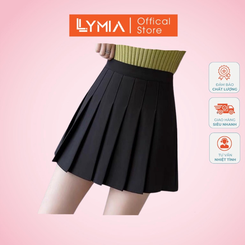 Chân váy ngắn LYMIA tennis xòe xếp li dáng chữ a màu trắng đen xếp ly cạp lưng cao