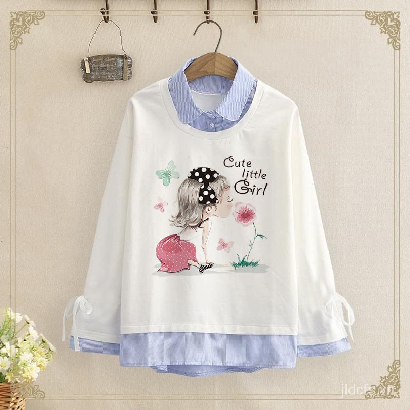 Áo thun tay dài giả hai mảnh thời trang mùa thu cho nữ 12-15 tuổi