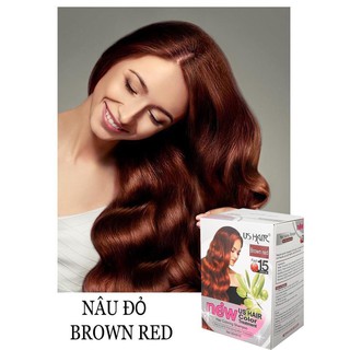 (10 gói màu nâu đỏ ) dầu gội nhuộm tóc phủ bạc us hair