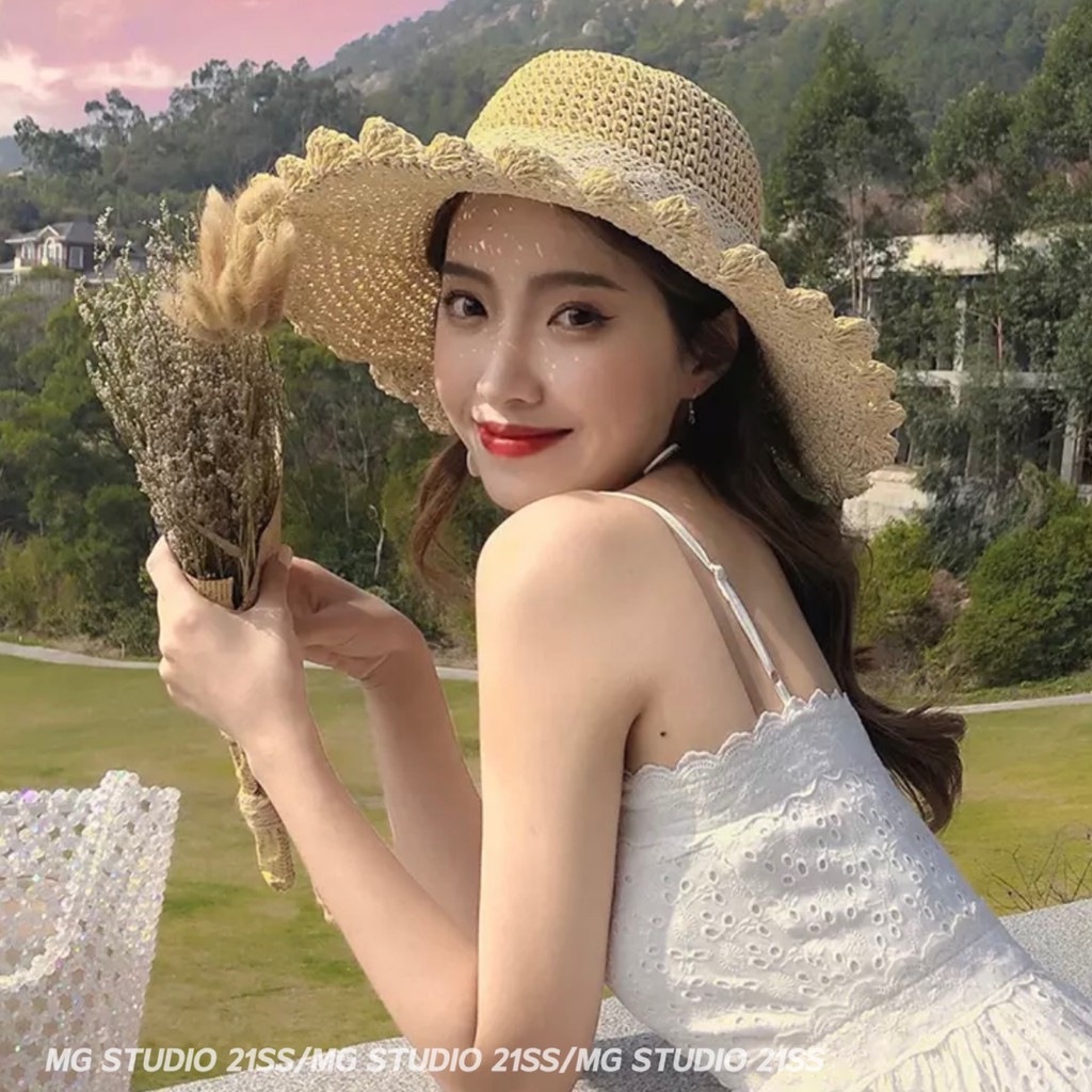 Nón MG STUDIO phối nơ ren bằng giấy 2 màu xinh xắn