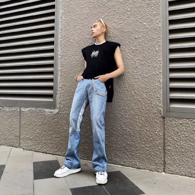 Quần Jean Nam J15 Flare Denim Xanh Nhạt Ống Loe Phom Rộng Phong Cách Đường Phố Nhất Năng Động - TLB Vietnam