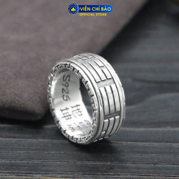 Nhẫn bạc nam Thái Cực Đồ Thuyết bát quái xoay chất liệu bạc Thái 925 thương hiệu Viễn Chí Bảo N100699