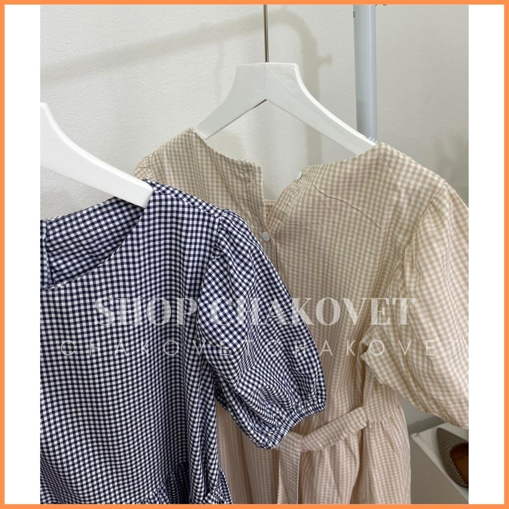 Đầm nữ cổ tròn cúc sau buộc nơ V8277 váy nữ dáng dài đi biển xinh quá gối cộc tay babydoll dự tiệc sang chảnh -CHAKOVET