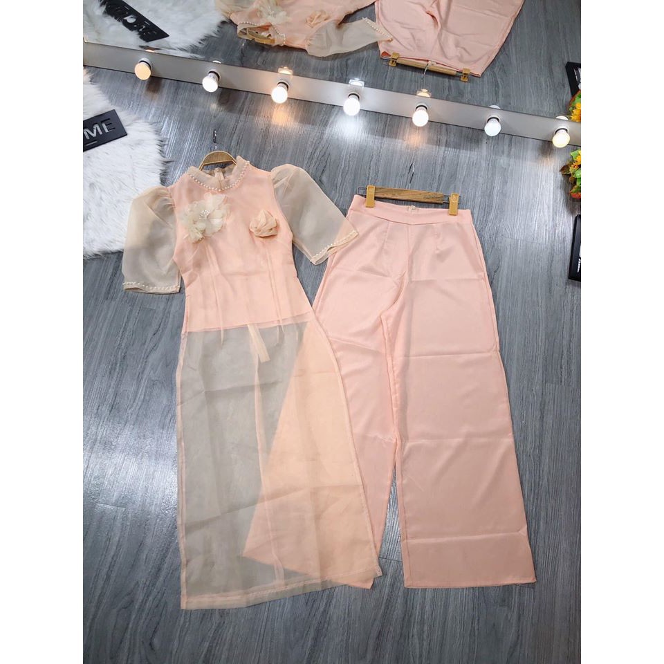 Áo dài nữ 🌸FREESHIP🌸 Sét voan áo dài xinh xắn + quần rộng