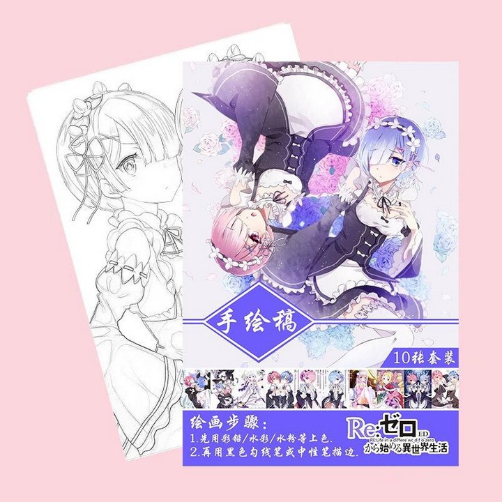 Tranh tô màu Re:Zero − Bắt đầu lại ở thế giới khác tập bản thảo phác họa anime manga có 10 tờ