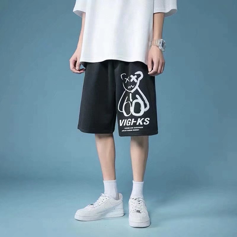 Quần short thể thao dây rút in họa tiết gấu teddy cỡ lớn 3 màu tùy chọn cho nam size M-5XL