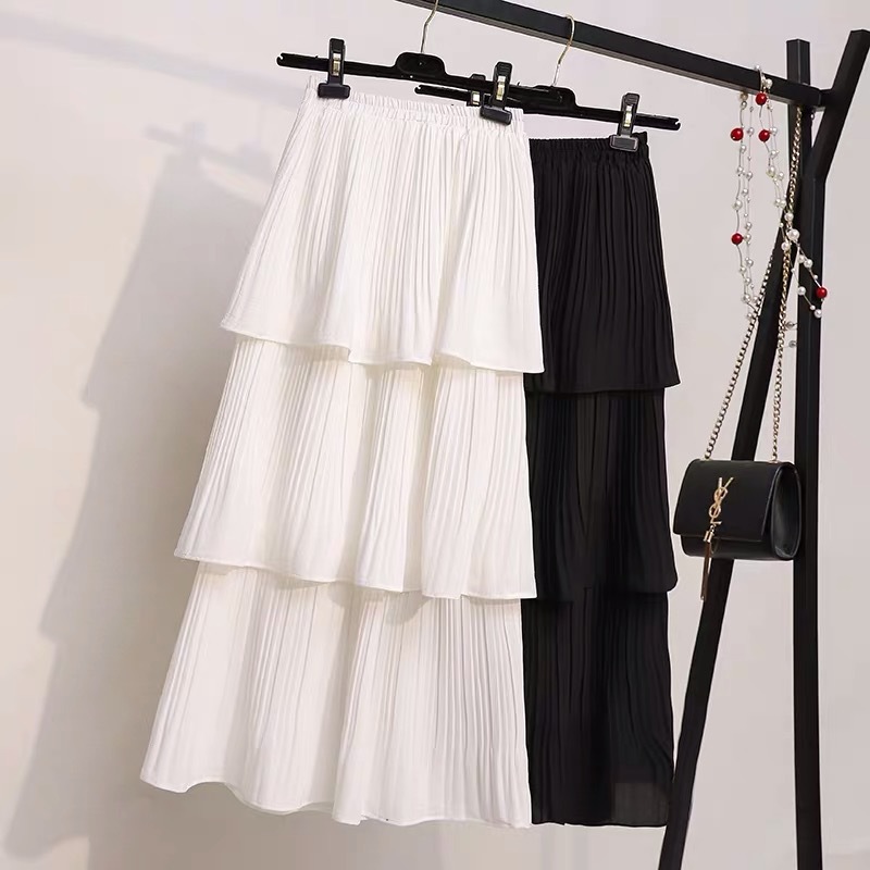 Chân váy chiffon xếp tầng màu trơn phong cách Hàn Quốc thời trang cho nữ