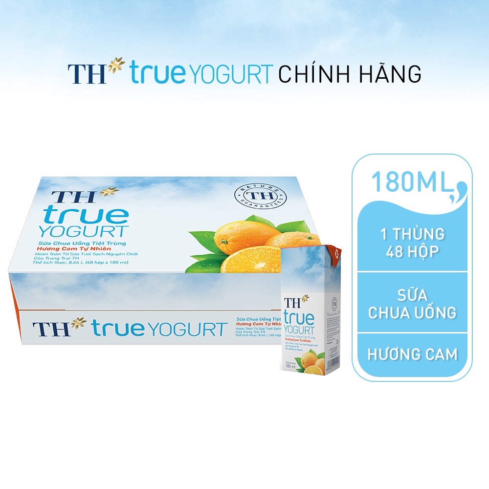 [HSD T11-2022] Combo Thùng 48 Hộp Sữa Chua Uống Tiệt Trùng Hương Cam Tự Nhiên TH True Yogurt 180ml