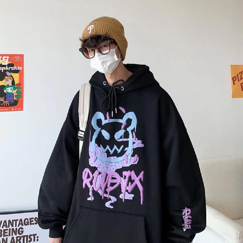 Áo hoodie dáng rộng in họa tiết hoạt hình phong cách hip hop dành cho nam size M-5XL