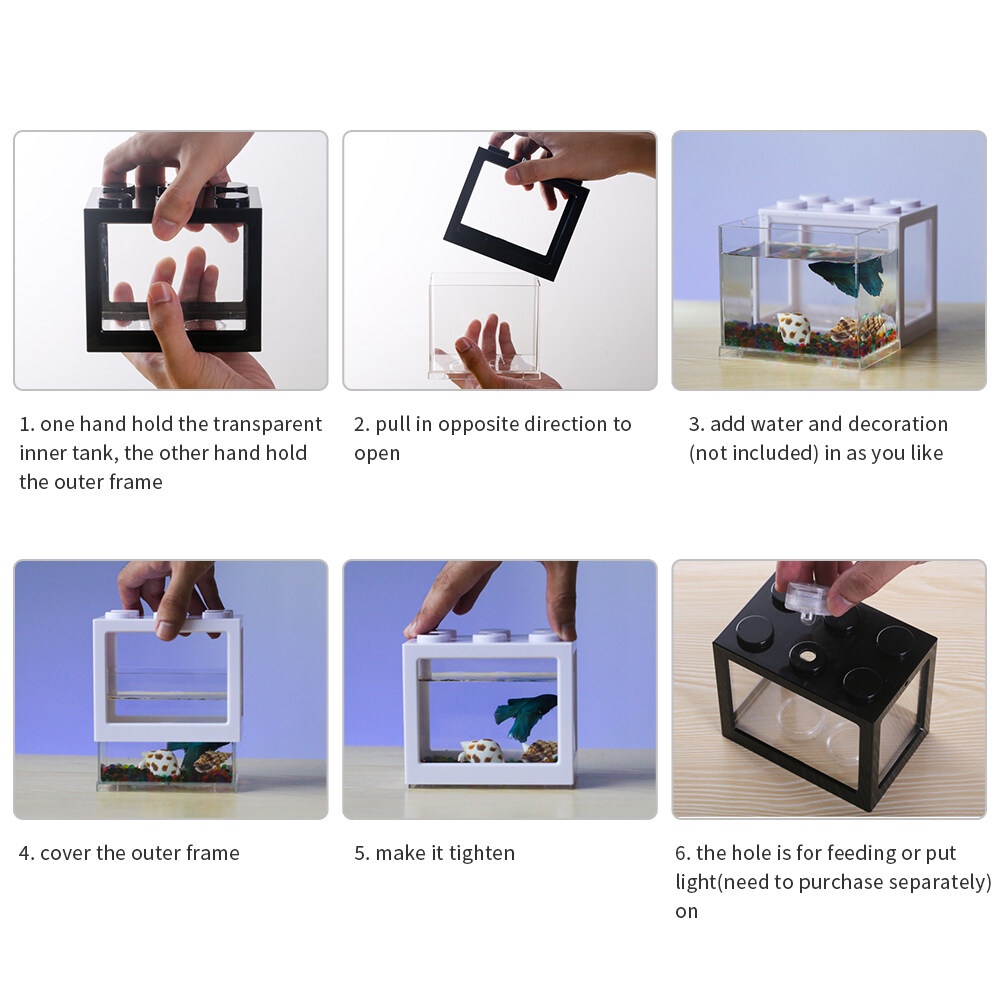 Bể cá mini cho Betta, bể cá để bàn trang trí nhà và góc làm việc nhiều màu sắc có thể xếp hình