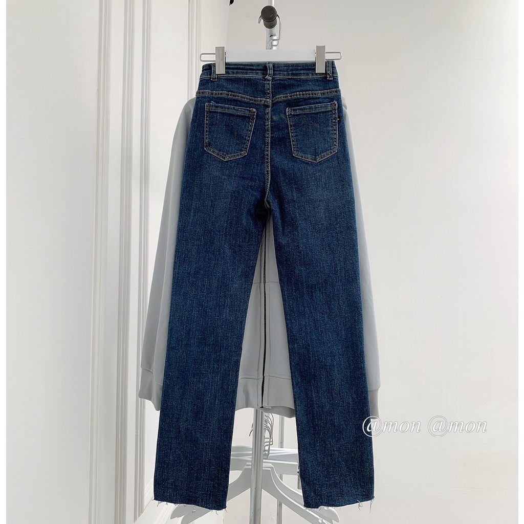 [Mã FAMARAL2 giảm 10K đơn 50K] 210793 Quần jeans cắt gấu, quần jeans ống đứng nữ chất dày dặn co giãn tốt