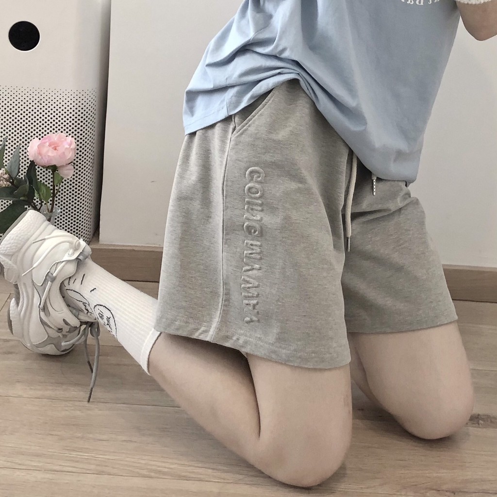 Quần đùi nữ sooc in dập nổi short ống rộng cạp chun trơn màu đen, hồng, xanh Mophus MQ006 | BigBuy360 - bigbuy360.vn