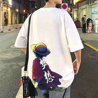 Áo thun cotton tay ngắn dáng rộng in hình Luffy One Piece kích thước lớn M-3XL thời trang 2020 cho học sinh nam