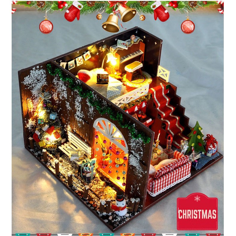 Mô Hình Lắp Ghép Nhà Gỗ Giáng Sinh Vui Vẻ Phiên Bản Châu Âu
