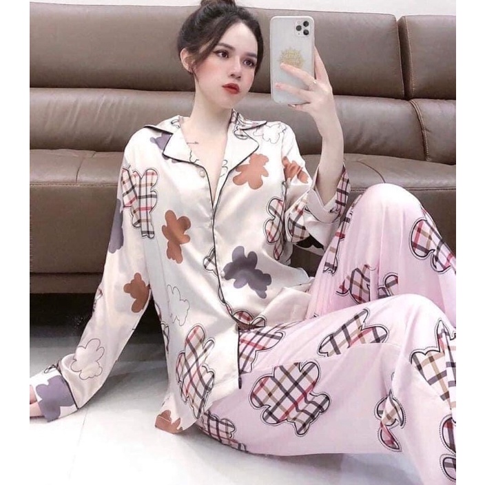 BỘ PIJAMA LỤA CAO CẤP TRƠN VS HỒNG