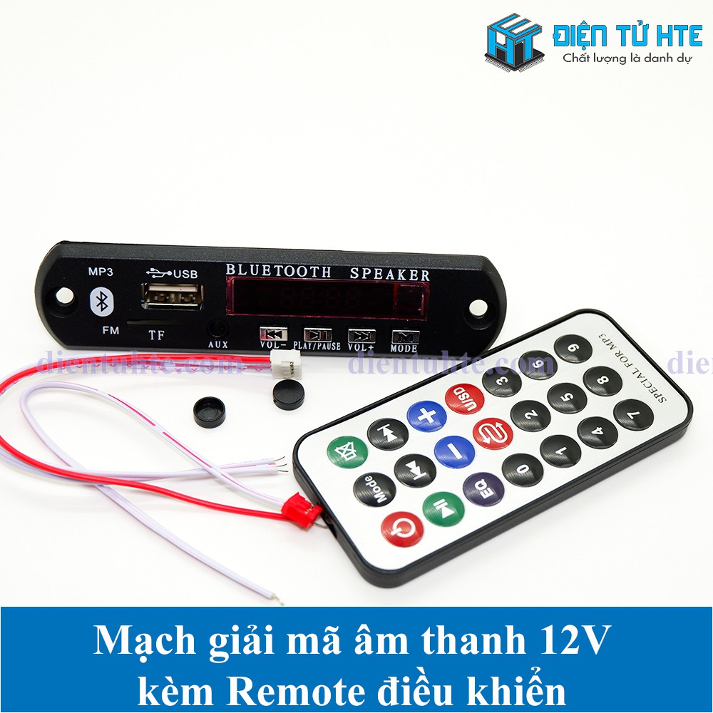 Mạch giải mã âm thanh Bluetooth MP3+WAV+WMA Lossless điện áp 12V kèm Remote [HTE Quy Nhơn CN2]