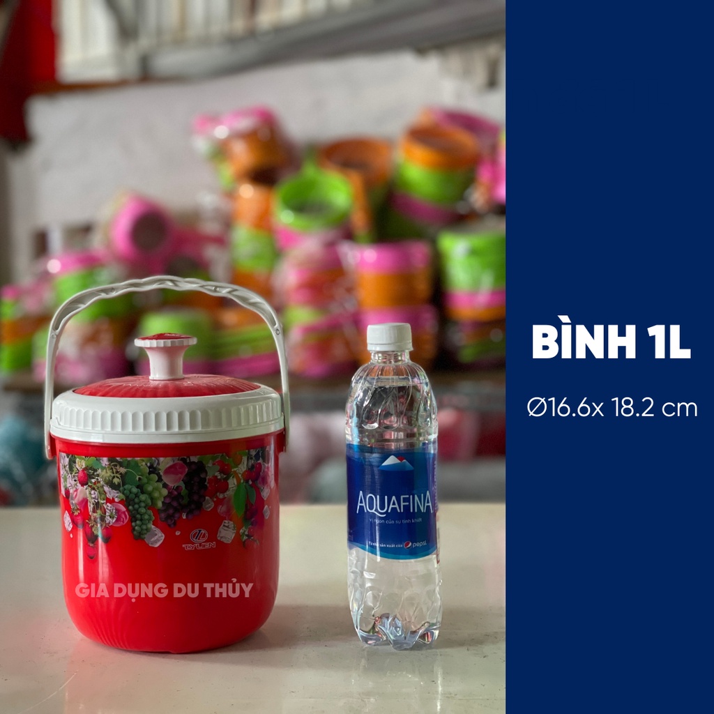 Bình đựng nước đá tròn Tý Liên có quai xách size nhỏ 1L, 3L, 5L giữ lạnh 24h nhựa chính phẩm an toàn thương hiệu Tý Liên