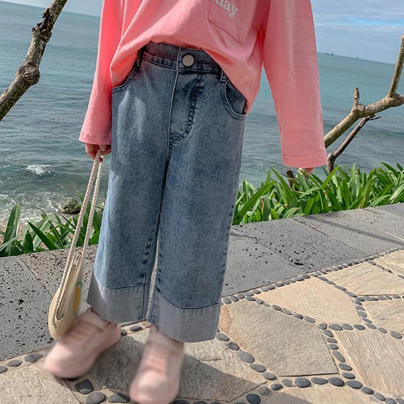 Quần jean dài ống rộng co giãn thời trang cho bé gái