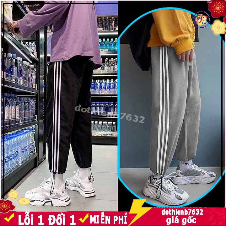 Quần jogger rộng xuông 2 kiểu ⚡️ GIÁ HỦY DIỆT ⚡️ Quân Thể Thao Nam NỮ 3 Sọc Thu Đông Co Giãn Ống BO DÂY RÚT