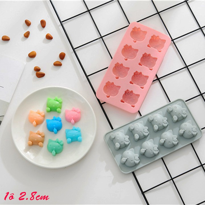 HCM - Khuôn silicon 8 mặt mèo hello kitty kute đổ socola rau câu pudding kẹo dẻo