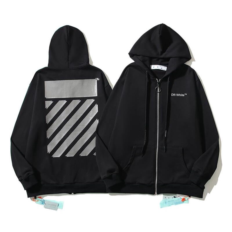 Áo Khoác off-white Có Nón Chất Liệu Cotton In Họa Tiết Thời Trang Cho Nam Nữ