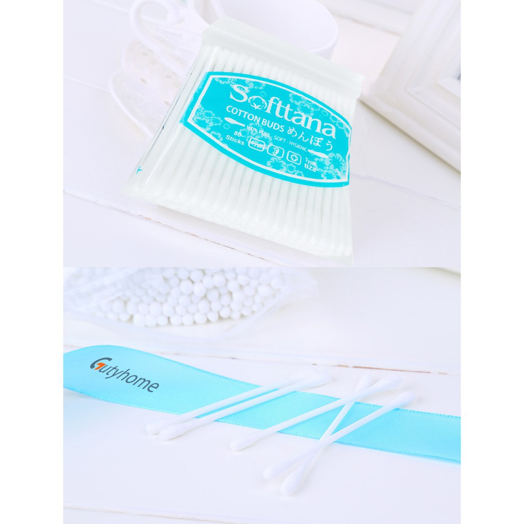 Bông vệ sinh tai mũi trẻ em Softtana BZ8 làm sạch các chất ẩm, chất bẩn bên trong tai, mũi - Lố 12 túi ( 80 que /túi )
