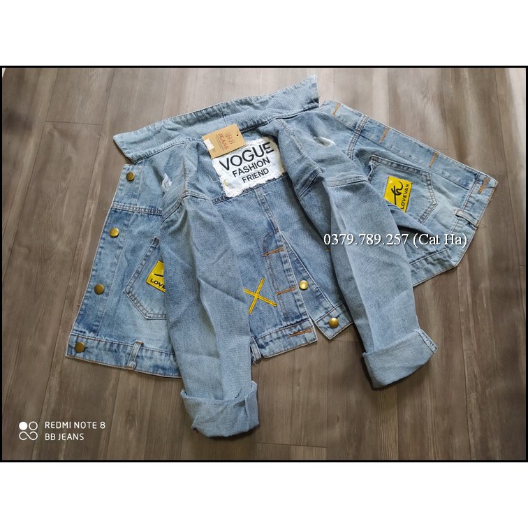 Aó khoác jean nữ xám xanh như hình form dưới 58Kg Vouge BB27