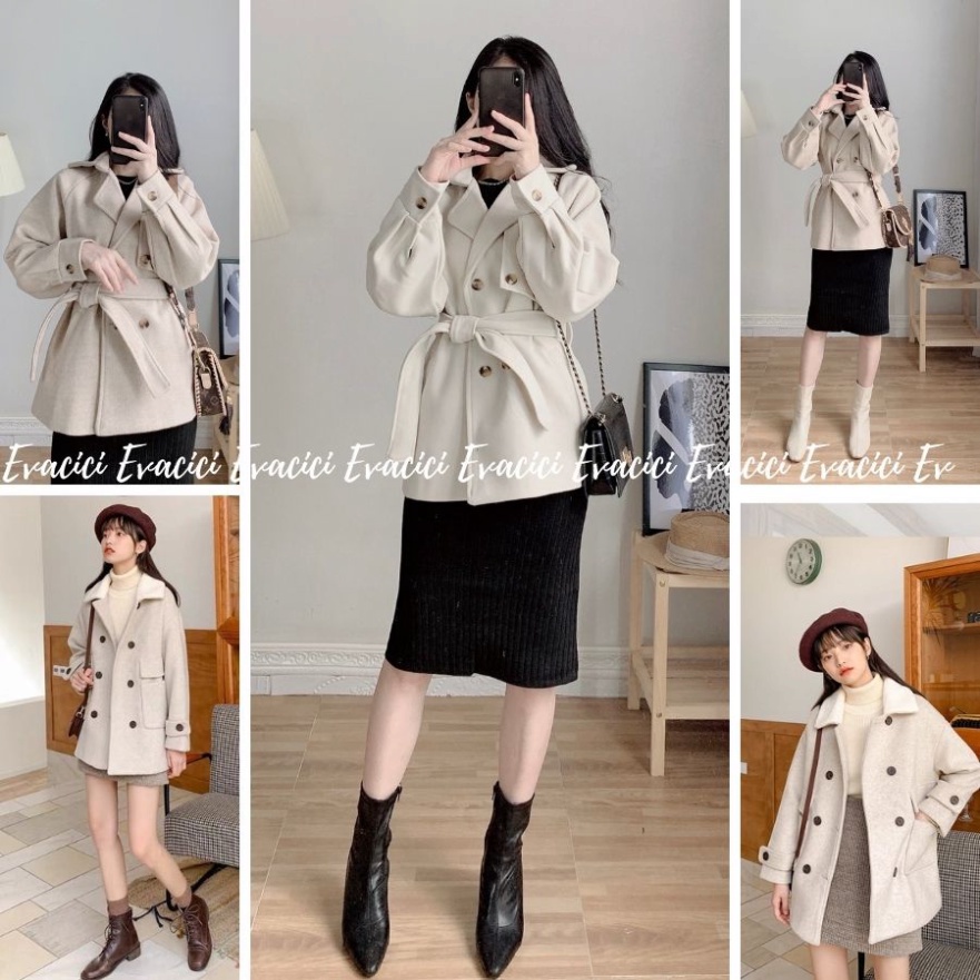 Áo khoác dạ nữ 2 lớp dáng ngắn kiểu mangto cổ vest có đai, áo khoác dạ nữ măng tô ngắn khuy 2 lớp dày dặn.