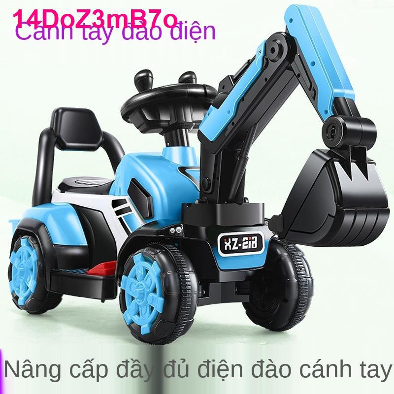 Máy xúc cho trẻ em có thể ngồi và đi xe ô tô điện đồ chơi cỡ lớn, xúc, móc, tay ga, kỹ thuật bé trai <