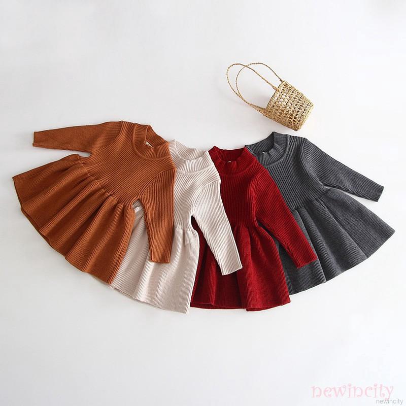 Đầm Tay Dài Màu Trơn Dành Cho Bé Gái