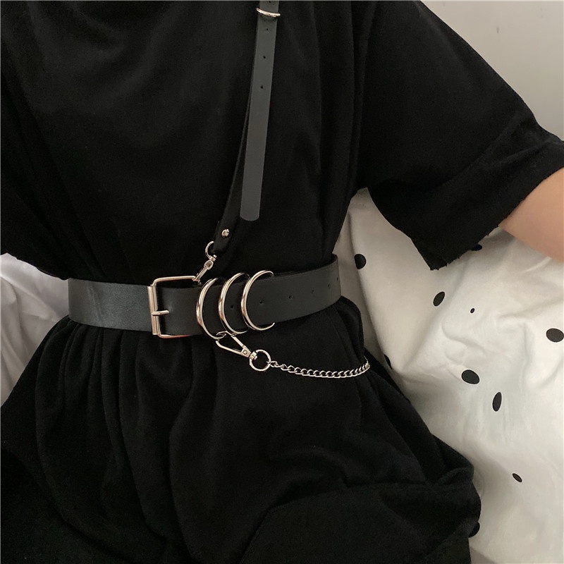Thắt Lưng Phối Dây Xích Chéo Phong Cách Âu Mỹ Cá Tính