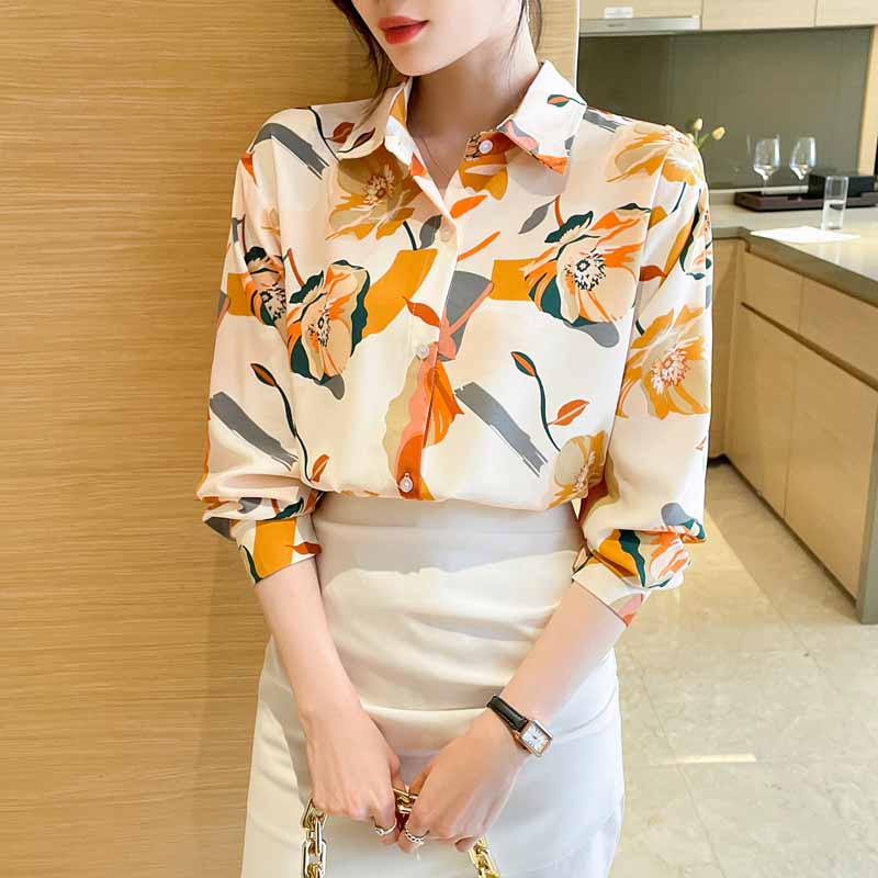 Áo Sơ Mi chiffon Tay Dài In Họa Tiết Thời Trang Mùa Xuân Mới Cho Nữ