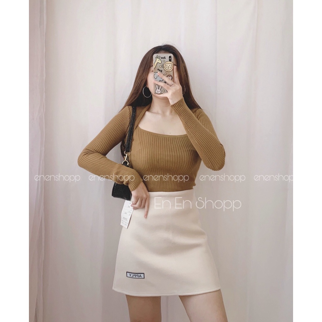 Áo len tăm dáng ôm cổ vuông phá cách phong cách Hàn Quốc kiểu ulzzang | BigBuy360 - bigbuy360.vn