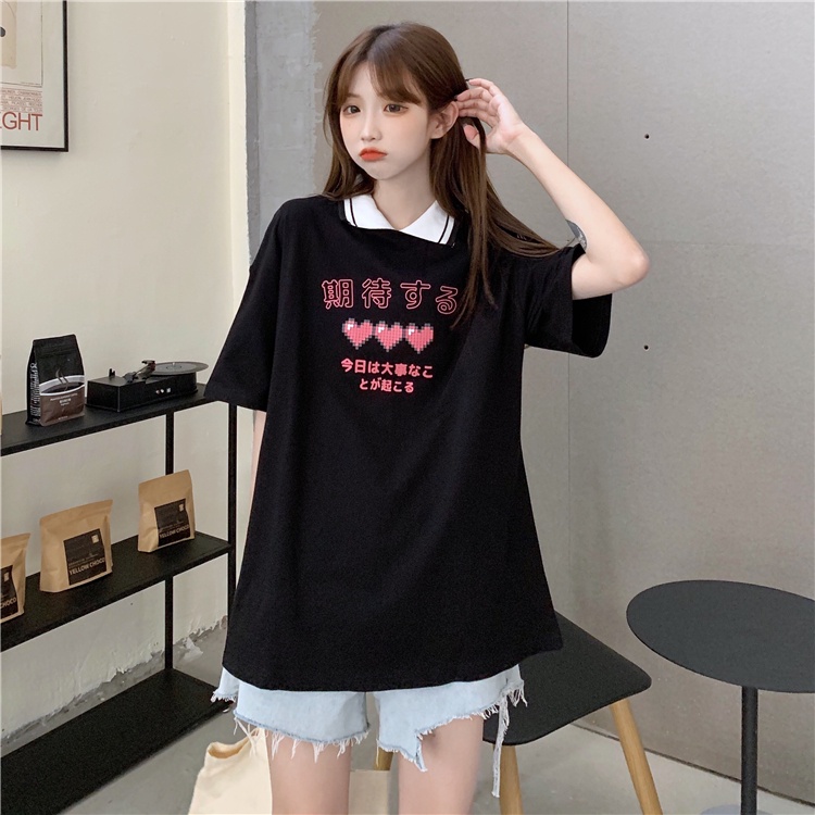 Women Korean Short Sleeve Printed Cotton Polo T-Shirts